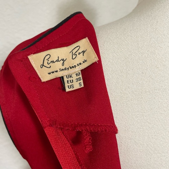 Vintage Lindy Bop Red Fit & Flare Dress with Bow Detail - Picture 4 of 5